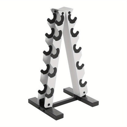 Halterschijfrek – Dumbbell Rek – Gewichtenrek – Schijvenstandaard – Opbergrek – Wit – 5 Laags A-Frame Design – Stijlvol en Ruimtebesparend