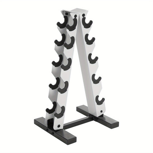 Halterschijfrek – Dumbbell Rek – Gewichtenrek – Schijvenstandaard – Opbergrek – Wit – 5 Laags A-Frame Design – Stijlvol en Ruimtebesparend