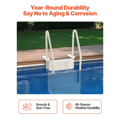 Zwembadtrap – Zwembadladder – Zwemtrap – Zwembad opstap – 4 treden met dubbele handgrepen – Draagvermogen 180 kg – Wit PE-plastic