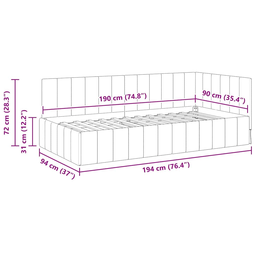 Bedframe – Bedbodem – Ledikant – Slaapbank – Kinderbed – Gefineerd Hout – Fluwelen Hoofdbord – 80x200 cm – Donkergroen