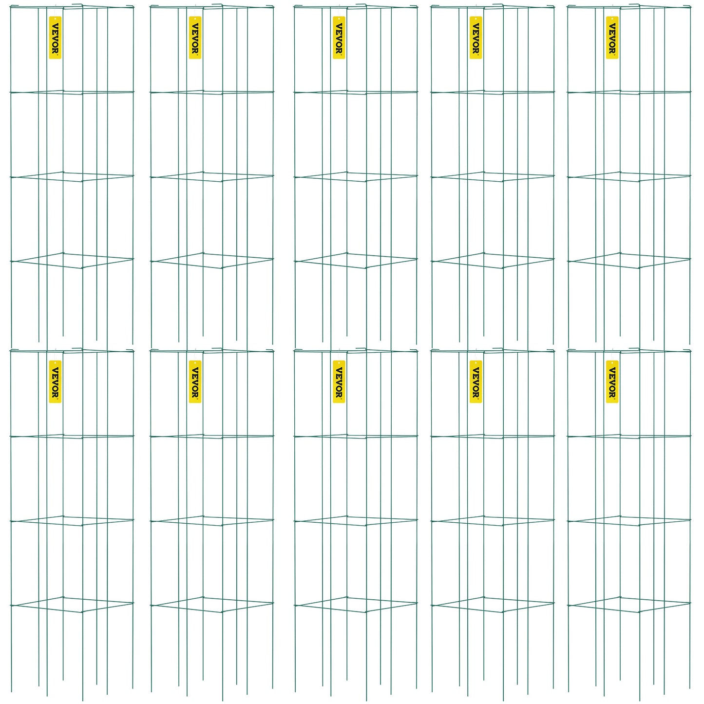 Tomatenrek – Plantensteun – Klimrek – Plantengeleider – Plantenring – Set Van 10 – Staal Met Groene PVC-Coating – 117 Cm Hoog