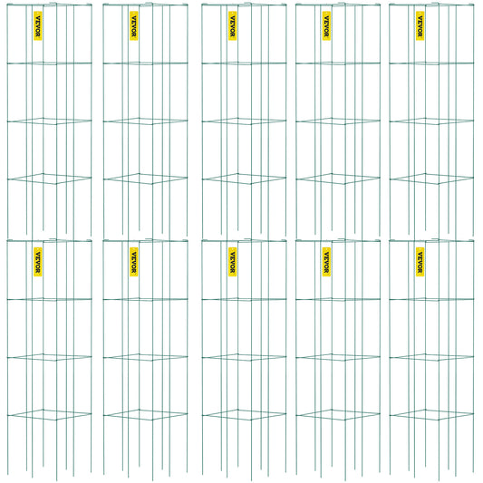 Tomatenrek – Plantensteun – Klimrek – Plantengeleider – Plantenring – Set Van 10 – Staal Met Groene PVC-Coating – 117 Cm Hoog