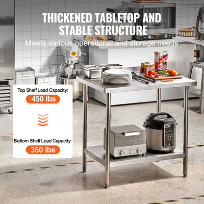 RVS Werktafel – Werkbank – Inox Tafel – Keukentafel – Opbergtafel – Robuuste Roestvrijstalen Constructie – Verstelbaar Onderblad & Poten