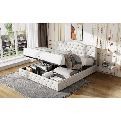 Tweepersoonsbed – Bed met Opbergruimte – Boxspring – Bedframe – Slaapbank – Matras Inclusief – Gestoffeerd Grijs – 140x200 cm – Lattenbodem van Hout
