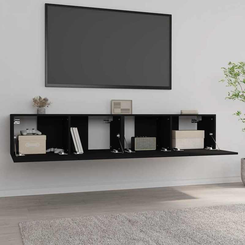 TV cabinets 2pcs. Black 80x30x30cm wood material,  Sleek Cabinet, Minimalist Design, Durable Material, Particle Board, Media Storage, Tv Stand