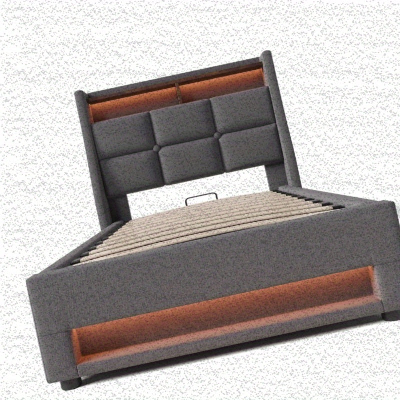 Single Bed with Metal Frame and Linen Fabric, 90x200cm, Includes Mattress