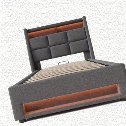 Single Bed with Metal Frame and Linen Fabric, 90x200cm, Includes Mattress