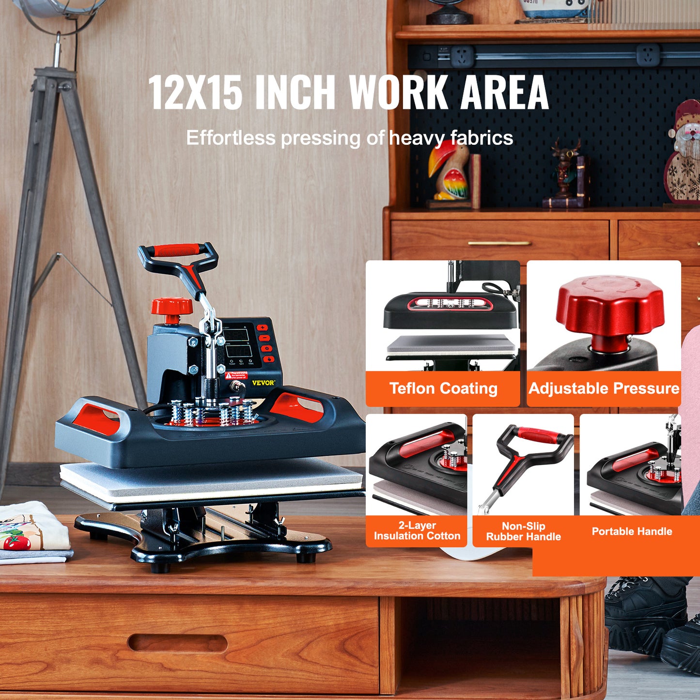 Hittepers – Transferpers – Sublimatiepers – Textieldrukmachine – Warmtepers – 15 x 12 Inch Werkoppervlak – 11-in-1 Accessoires Set