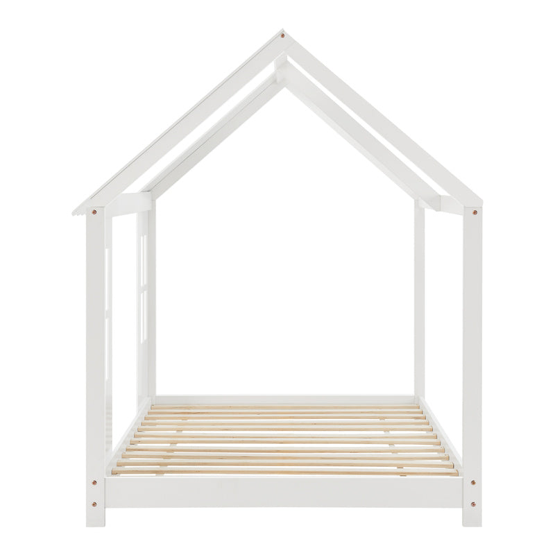 Kinderbed – Peuterbed – Juniorbed – Huisbed – Slaapbed – Halfopen Design – Massief Dennenhout – 140x200 cm – Wit