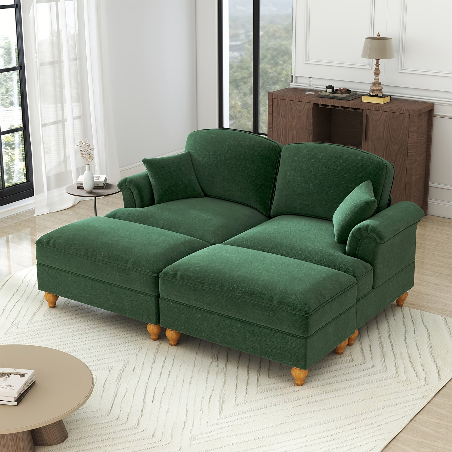 Slaapbank – Bedbank – Slaapfauteuil – Logeerbed – Zetelbed – Chenille Stof – Met Verwijderbare Geplooide Rok & Verplaatsbare Voetsteun