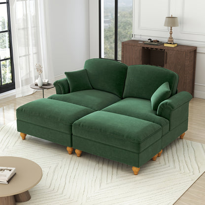 Slaapbank – Bedbank – Slaapfauteuil – Logeerbed – Zetelbed – Chenille Stof – Met Verwijderbare Geplooide Rok & Verplaatsbare Voetsteun