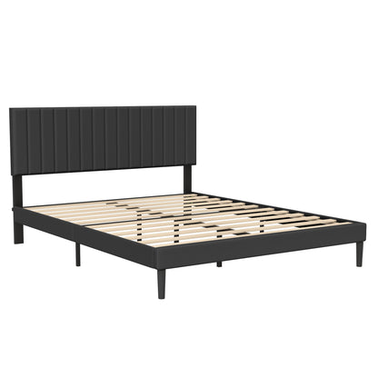 Gestoffeerd Bedframe – Gestoffeerd Bed – Bedframe Met Hoofdbord – Lattenbodem Bed – Stalen Bedframe – Zwart – Draagkracht 300 kg – 16,5 cm Hoog