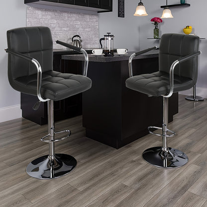 Barstoel – Barkruk – Keukenstoel – Bistrostoel – Barstoelen Set Van 2 – Verstelbare Hoogte 63,5-83,8 cm – 360° Draaibaar Met PU Bekleding En Voetsteun