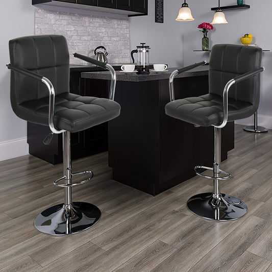 Barstoel – Barkruk – Keukenstoel – Bistrostoel – Barstoelen Set Van 2 – Verstelbare Hoogte 63,5-83,8 cm – 360° Draaibaar Met PU Bekleding En Voetsteun