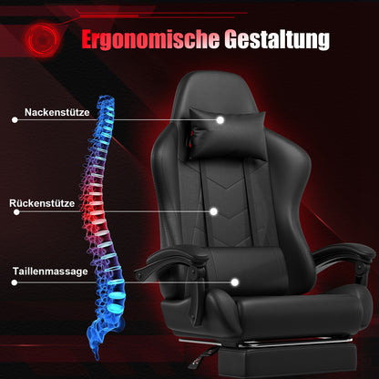 Ergonomische Gamingstoel – Bureaustoel – Office Chair – Esports Stoel – Gamedraaistoel – Zwart Kunstleer – Massagekussens – Handmatige Verstelbare Rugleuning