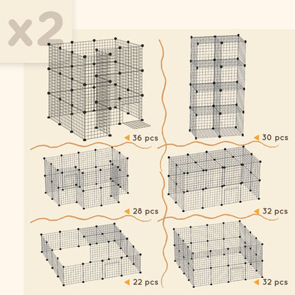 Speelomheining Klein Dieren – Ren Voor Cavia’s – Konijnenren – Draadomheining – Huisdierren Zwart – Modulair 2 Laags – Afgeronde Randen – Robuust Draadmetaal 146x73x73 cm