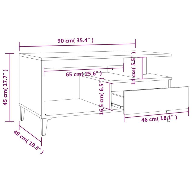 Coffee table 90x49x45cm edited wood grijs sonoma Removable, suitable for indoor use and suitable for all seasons