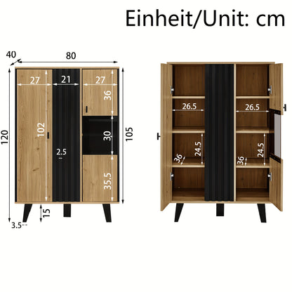 Dressoir – Dressoir Met Zijkasten – Opbergkast – Kast – Wandmeubel – Laminaten Afwerking – Uniek Zwart Houtnerfpatroon