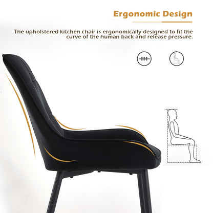 Eetkamerstoel – Kuipstoel – Keukenstoel – Lounge Chair – Bureaustoel – Set van 2 – Zachte Velvet Bekleding – Metaal Frame