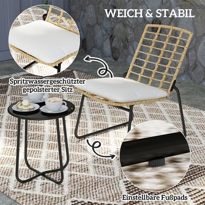 3-delige Rattan Tuinset – Balkonset – Loungeset – Buitenmeubels – Tuinmeubelen – Weerbestendig Rattan – Inklapbare Stapelstoelen – Beige