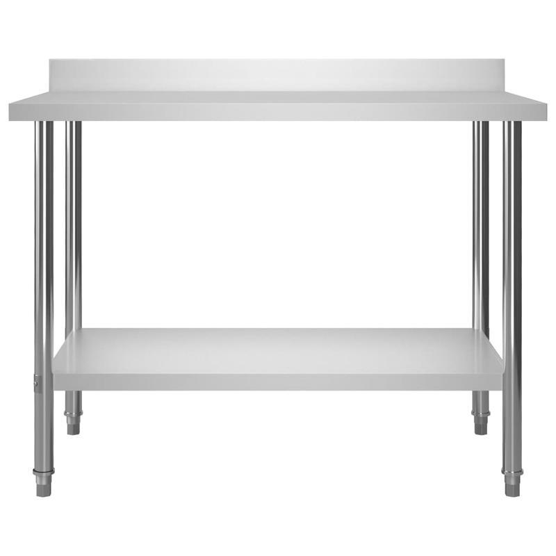 Werktafel Keuken – RVS Werkbank – Inklapbare Tafel – Werkblad Horeca – Werkbank Met Opbergruimte – 120x60x93 cm – Roestvrij Staal – Verhoogde Achterwand – Dubbellaagse Plank