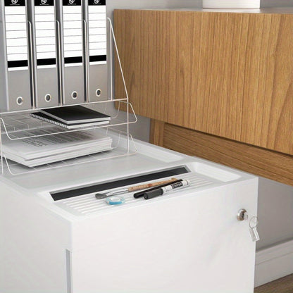 Metalen Ladekast – Mobiele Opbergkast – Rollende Ladekast – Documentenkast – Archiefkast – 3 Laden Met Slot – Compact Formaat 30x50x53,5 cm