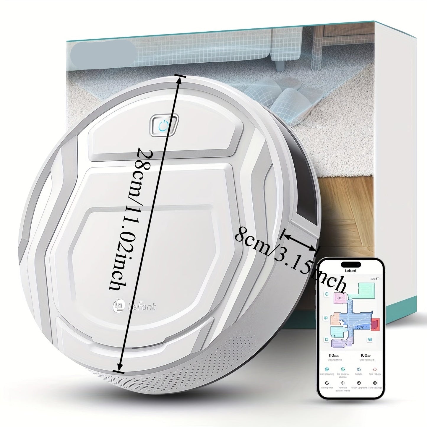 Robotstofzuiger – Slimme Stofzuiger – Dweilrobot – Automatische Stofzuiger – Huisdierreiniger – 2600 mAh Lithium Accu – Anti-Klit Technologie – Wit