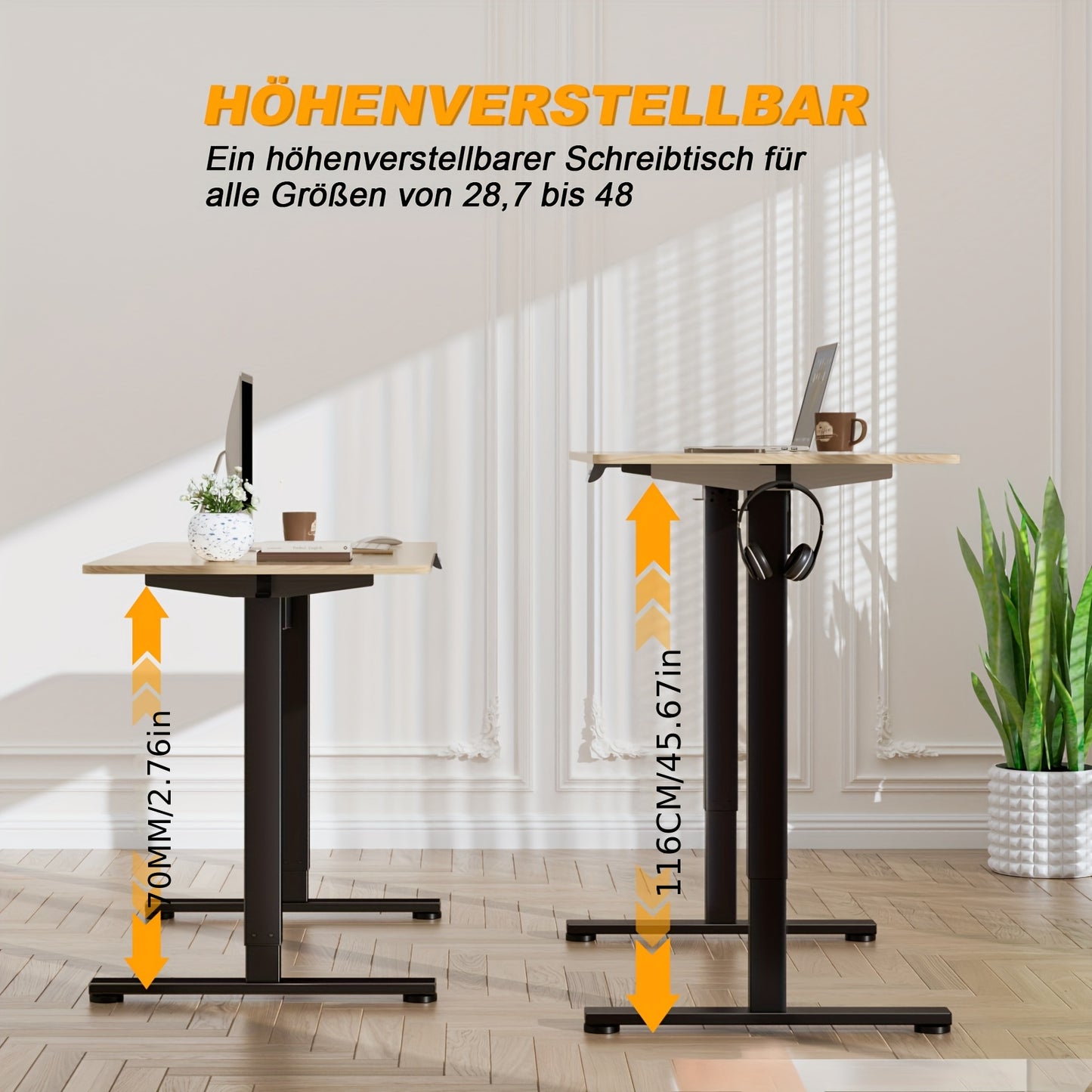 Elektrisch Zit-Sta Bureau – Verstelbaar Bureau – Sta Bureau – Computertafel – Bureau Elektrisch – 3-Snelheden Hoogte Versteld – Stijlvol Wit/Hout Design