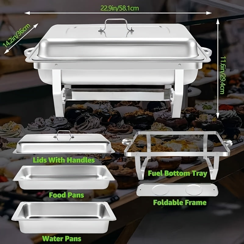 Warmhoudset Buffet – Chafing Dish – Voedselwarmer – Buffetbak – Cateringset – 4 Stuks – 9 Liter Per Bak – 408 Roestvrijstaal Zonder Stroom