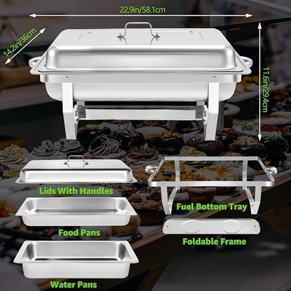 Warmhoudset Buffet – Chafing Dish – Voedselwarmer – Buffetbak – Cateringset – 4 Stuks – 9 Liter Per Bak – 408 Roestvrijstaal Zonder Stroom