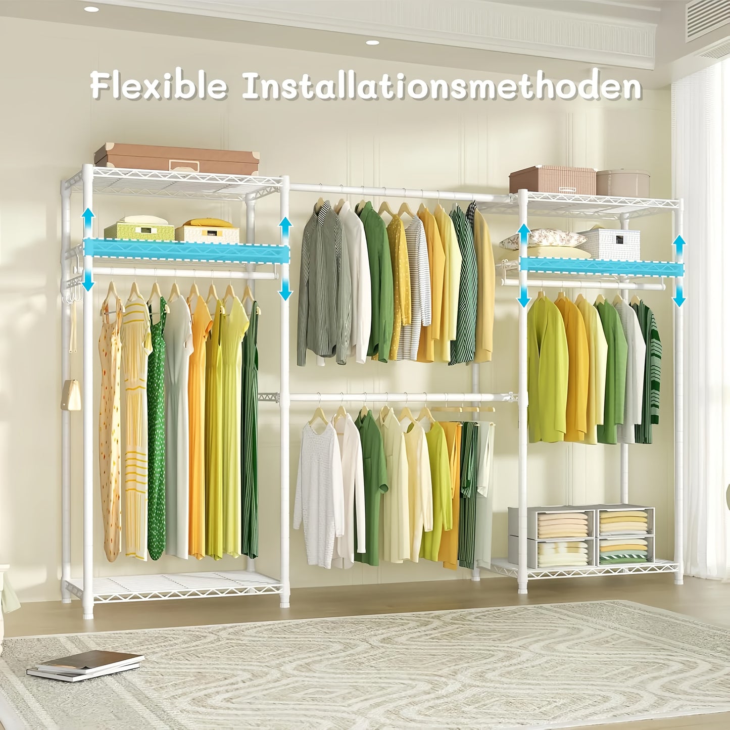 Kledingrek – Garderoberek – Kledingstang – Kledinghouder – Hanging Rack – Verstelbaar Lengte 175-230 cm – Draagvermogen 395 kg – Metaal Wit