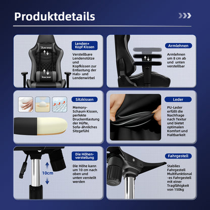 Gamingstoel – Gamerstoel – Bureaustoel – Spelstoel – Gaming Armstoel – Ergonomisch Comfort – Kantelfunctie 170°