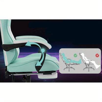 Ergonomische Gaming- En Bureaustoel – Comfortstoel – Werkstoel – Studiefauteuil – Mintgroen Met Witte Mesh – Verstelbare Rugleuning – Ademend Netweefsel