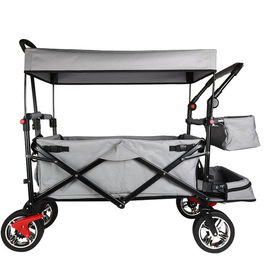 Opvouwbare Campingwagen met Luifel – 900D Dubbel Laag Oxford Doek, Verlengd Dakpaneel & Veiligheidssluitingen – Grijs – Stevige Draagkar met Stofhoes en Opbergvakken
