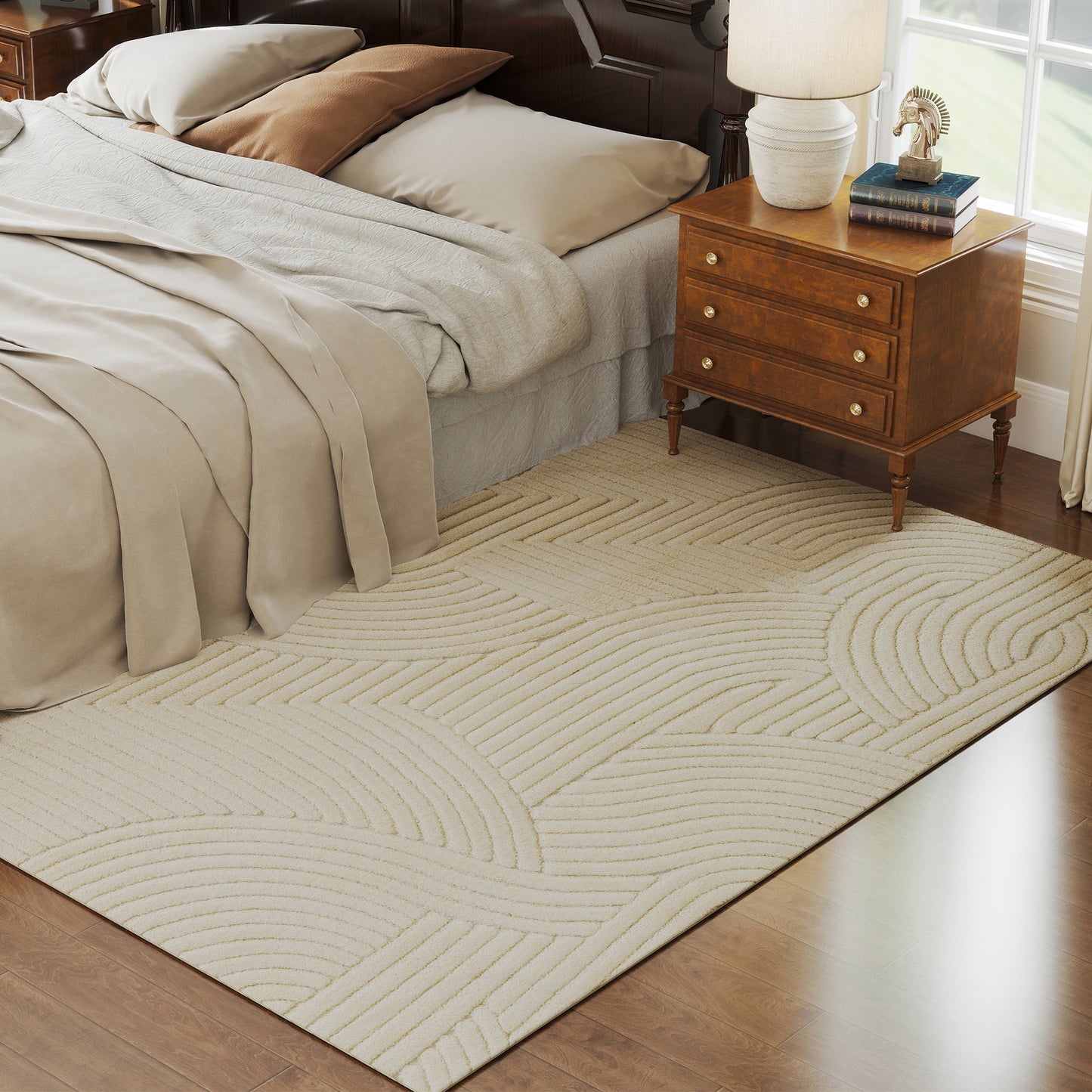 Vloerkleed – Tapijt – Karpet – Mat – Laagpolig – Crèmekleur – Machinegeweven – 15 mm Poolhoogte – Slipvast
