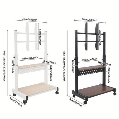 Verstelbare TV-standaard – TV-meubel – TV-houder – TV-onderstel – TV-rack – Zwenkwielen – Verstelbare Hoogte 108,5-128,5 cm – Zwart
