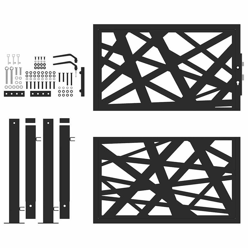 Metalen Poort – Tuinpoort – Buitenhek – Terraspoort – Afscheiding – Zwart Mat – 105x105 cm – Duurzaam Geometrisch Design