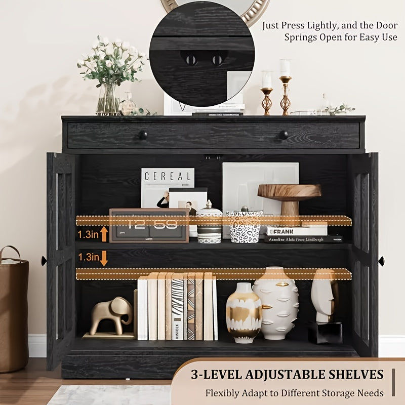 Buffetkast – Dressoir – Opbergkast – Vitrinekast – Kast Met Lade – Modern Design – Glasdeur – Compact Formaat – MDF Hout