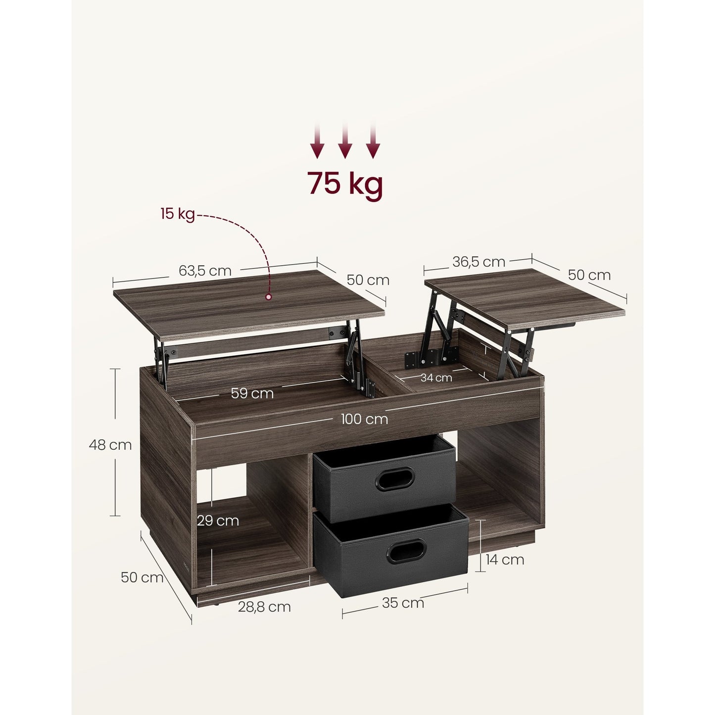 Verstelbare Salontafel – Woonkamertafel – Koffietafel – Bijzettafel – Tafel Met Opbergruimte – Asbruin – Hoogte Verstelbaar – MDF Met 2 Lades