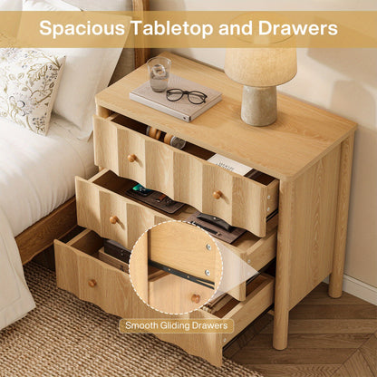 Nachtkastje – Bijzettafel – Bedside Table – Opbergkast – Ladekast – Extra Breed 80 cm – Natuur Eikenhout – 3 Lades Met Geruisloze Rails – Stevig Hout & Eenvoudig In Elkaar Te Zetten