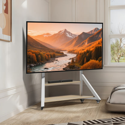 Mobiele Tv-Stand – Tv Meubel Met Wielen – Verplaatsbare Tv-Standard – Platte Scherm Houder – Verrijdbare Tv-Kaart – Voor 65-100 Inch – Verstelbare Hoogte – Stabiel Metaal Frame