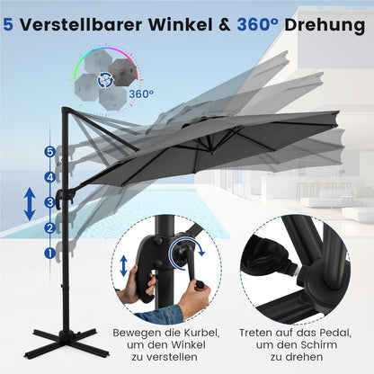 Parasol – Zweefparasol – Tuinparasol – Terrasparasol – Marktparasol – 300x300 cm – Verstelbaar Met 360° Rotatie