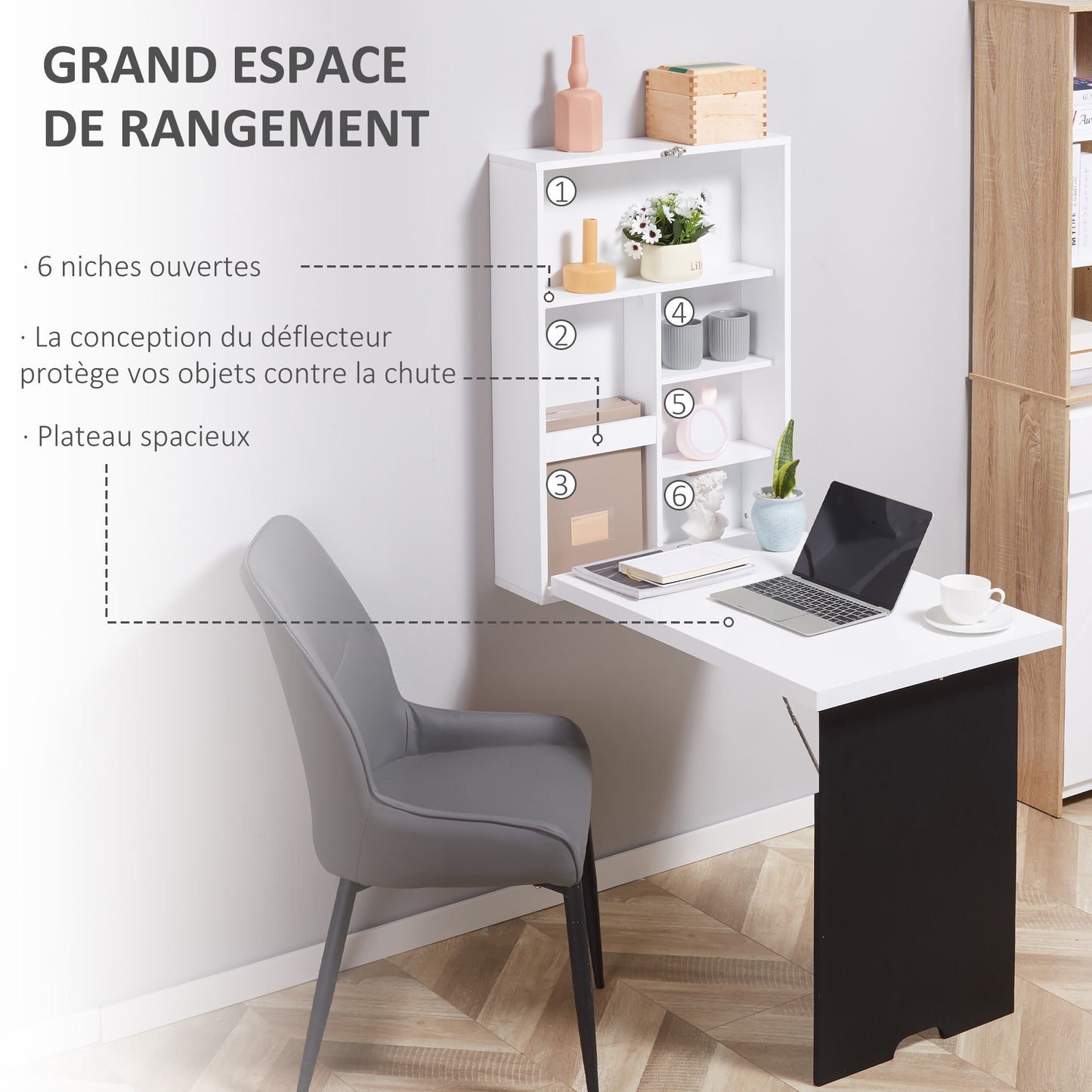 Inklapbare Wandtafel – Vouwtafel – Klaptafel – Muurbureau – Wandbureau – Space Saving Ontwerp – MDF Schoolbord Wit