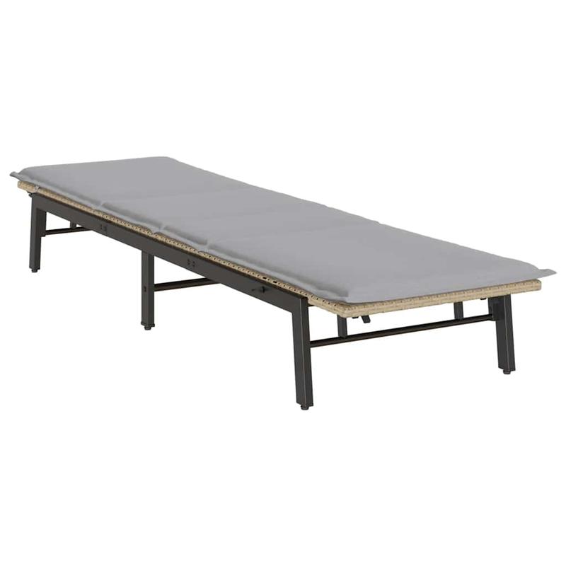 Ligstoel – Zonne-ligstoel – Tuinstoel – Relaxstoel – Lounger – Beige Poly Rattan – Ergonomisch Verstelbaar – Gel Memory Foam Kussen