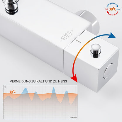 Douchekraan – Doucheset – Thermostaatkraan – Regendouche – Douchekraan Set – RVS – Hoofddouche 30x30 cm – Verstelbare Hoogte 80-124 cm