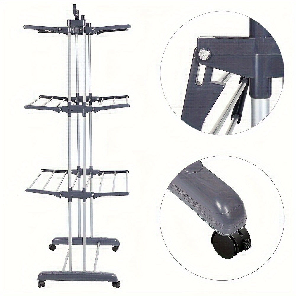 Vertical Space Saving Clothes Drying Rack - Heavy Duty Grey Silver Metal Frame, Rollable Design, 75x49x170cm Large Capacity, Suitable For Indoor/Outdoor Use (Foldable), Drying Racks