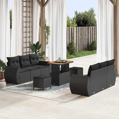 Tuinbank – Buitenbank – Loungeset – Tuinmeubel – Balkonbank – 5-zits – Handgevlochten Zwarte Rattan – Weerbestendige Kussens - Zwart
