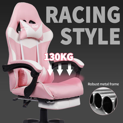 Gamingstoel – Gamestoel – Gaming Chair – Game Stoel – Bureaustoel – Roze – Ergonomisch Design – Uitschuifbare Voetensteun