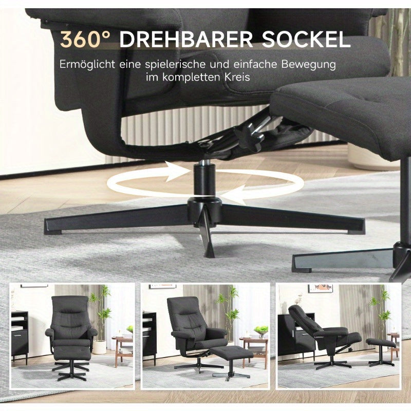 Relaxfauteuil – Draaifauteuil – Schommelstoel – Lounge Stoel – Voetenbank – Zwart Fluweel – Zwaar Metaal Frame – Eenvoudig Schoonmaken