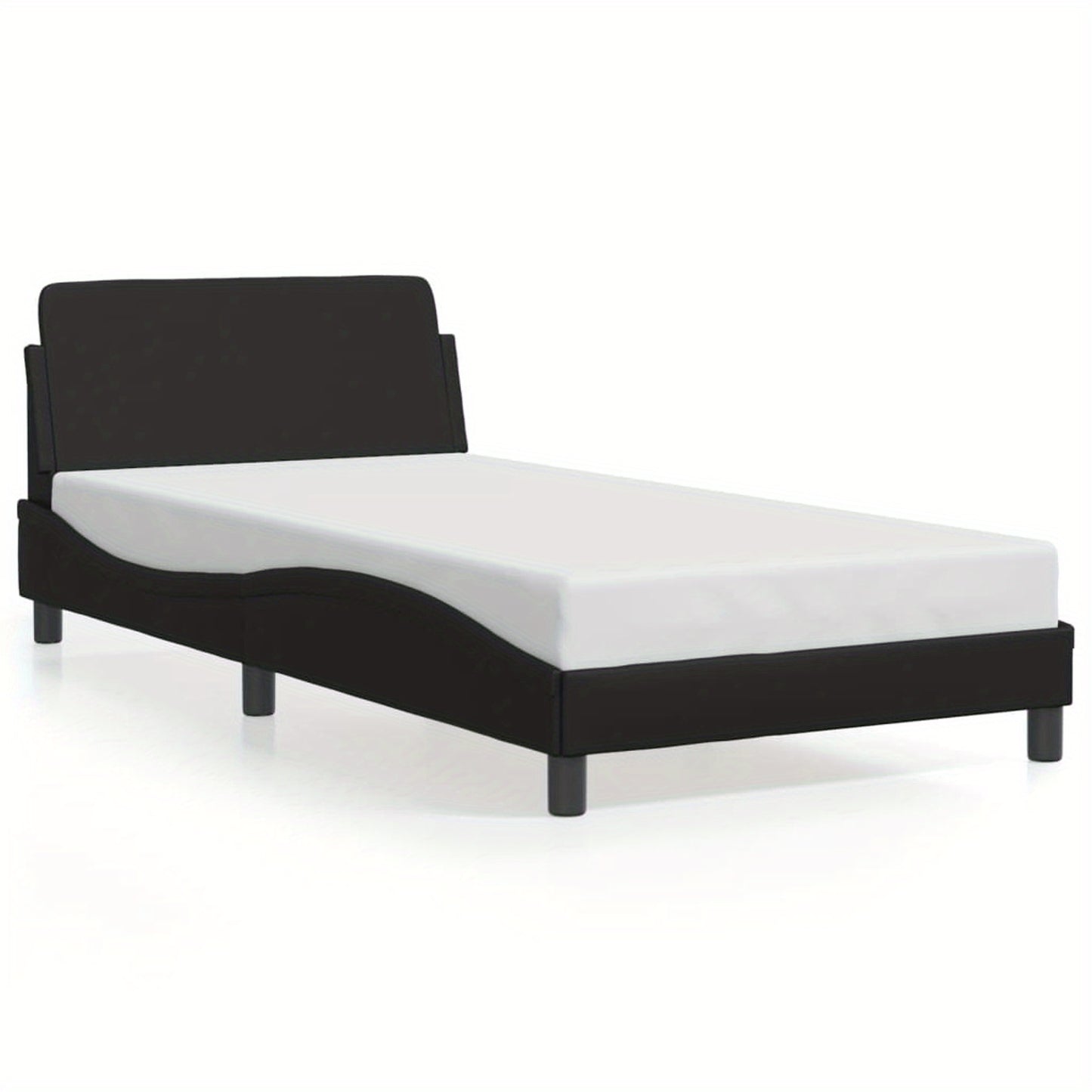 Bed frame with headboard black 100x200 cm faux leather with Slat Support Platform Bed Frame Suitable for Mattress Size 100 x 200 cm (without mattress) for Bedroom